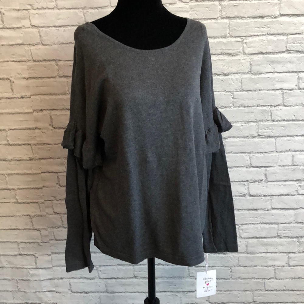 NWT! Wearing your❤️ Grey ruffle  sweater L